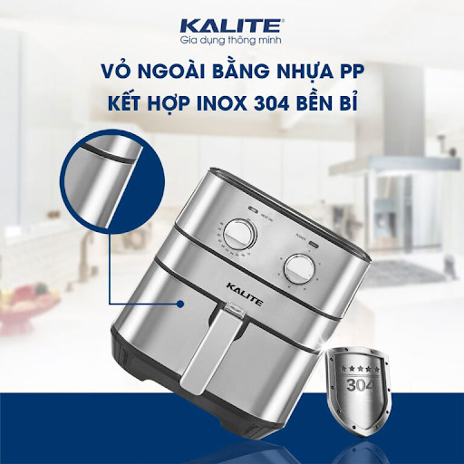NHỰA PP CAO CẤP KẾT HỢP INOX 304 BỀN BỈ  - Nồi chiên không dầu KALITE Q5