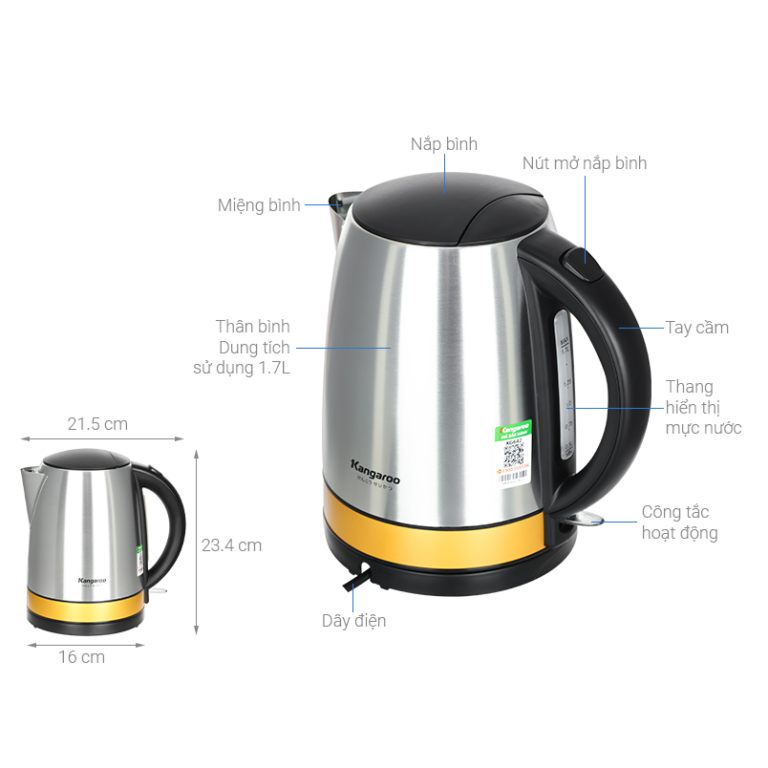 Ấm siêu tốc Kangaroo 1.7 lít KG642 3 word image 128470 3