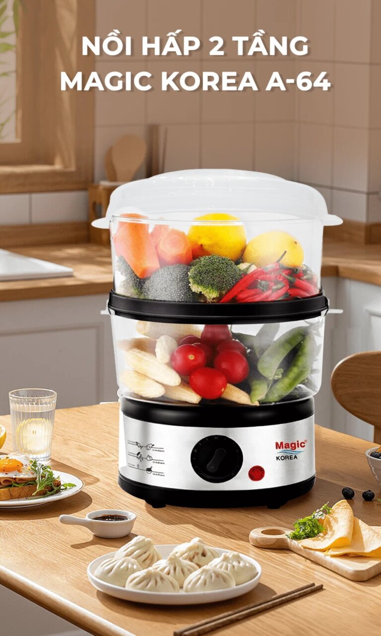 Nồi hấp điện 2 tầng Magic Korea A64 500W 2 Noi hap dien 2 tang Magic Korea A64 500W 3