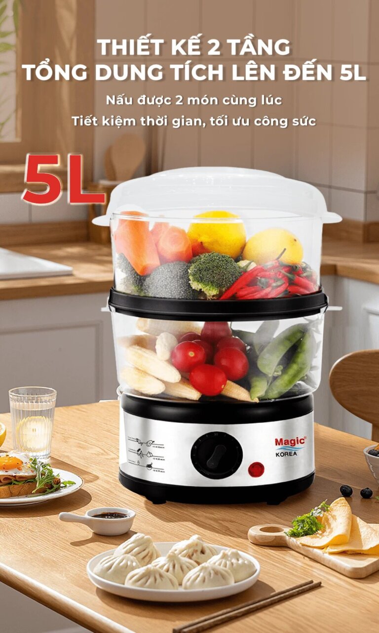 Nồi hấp điện 2 tầng Magic Korea A64 500W 7 Noi hap dien 2 tang Magic Korea A64 500W 4
