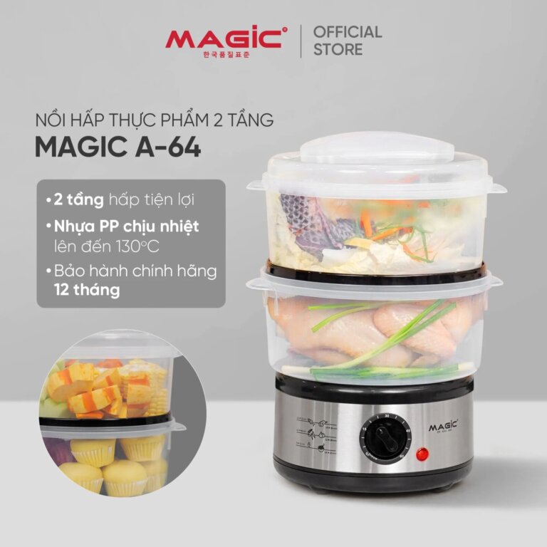 Nồi hấp điện 2 tầng Magic Korea A64 500W 6 Noi hap dien 2 tang Magic Korea A64 500W 5