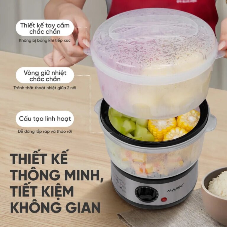 Nồi hấp điện 2 tầng Magic Korea A64 500W 5 Noi hap dien 2 tang Magic Korea A64 500W 6