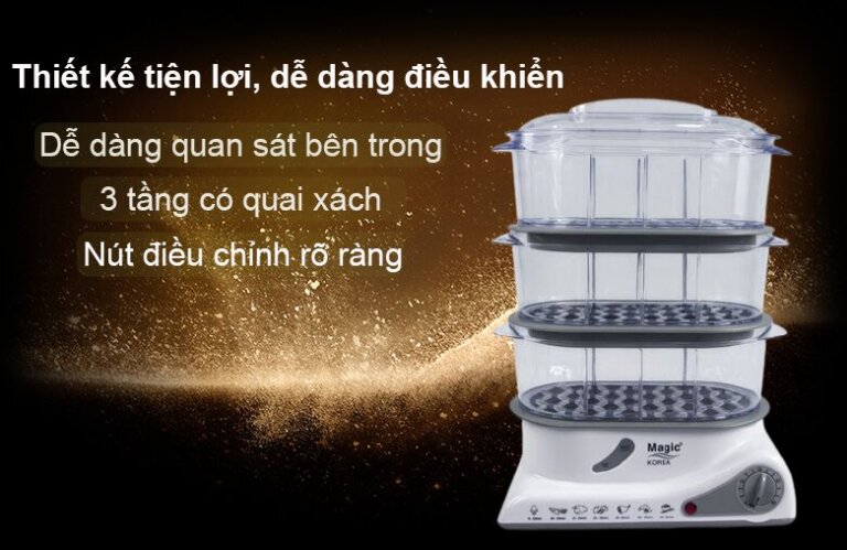 Nồi hấp điện 3 tầng Magic Korea A61 850W 2 Noi hap dien 3 tang Magic Korea A61 850W 6