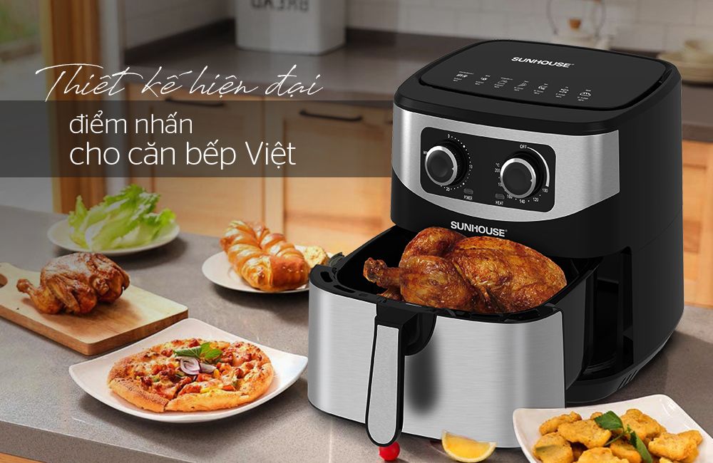 Nồi chiên không dầu Sunhouse SHD4035 9L 5 Nồi thiết kế nổi bật, tích hợp nhiều tính năng