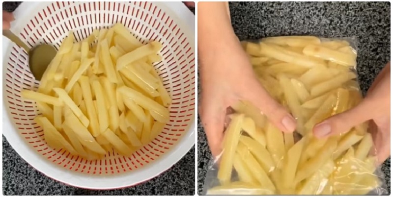 Bạn nên để khoai tây khô ráo nước hoàn toàn để đảm bảo độ giòn
