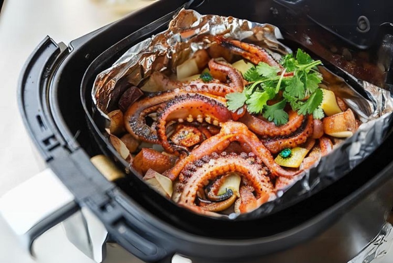 Có nên lót giấy bạc nồi chiên không dầu? Cách dùng đúng chuẩn 2 Đặt giấy bạc vừa với rổ và khay chiên của nồi